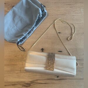 Cristal‎ Evening Clutch Purse With Bag Gold Rhinestones NWOT